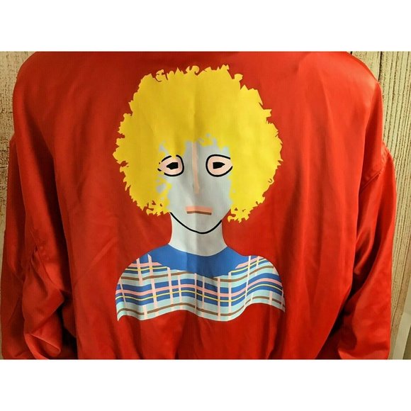 Max Martin Red Satiny Cropped Bomber Jacket Sz L - Picture 9 of 12